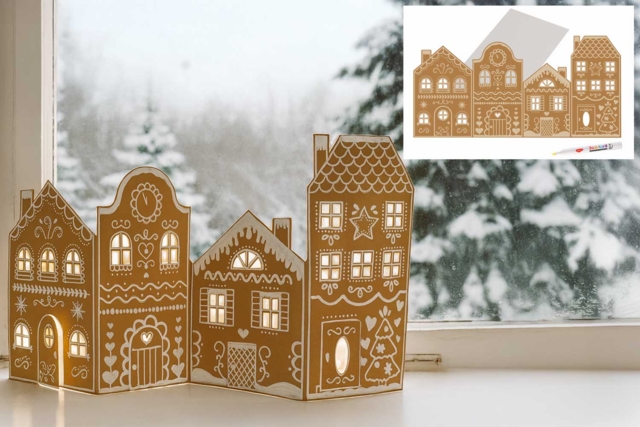 Gran aldea de Navidad pre-diseñada + 1 rotulador blanco - Crèches et villages de Noël à fabriquer - 10doigts.fr