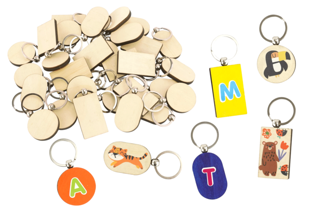 Assorted Wooden Keychains - 30 Pieces - 1 - Wooden Jewelry and Keychains - 10doigts.com - Bijoux et porte-clés en bois à décorer - 10doigts.fr