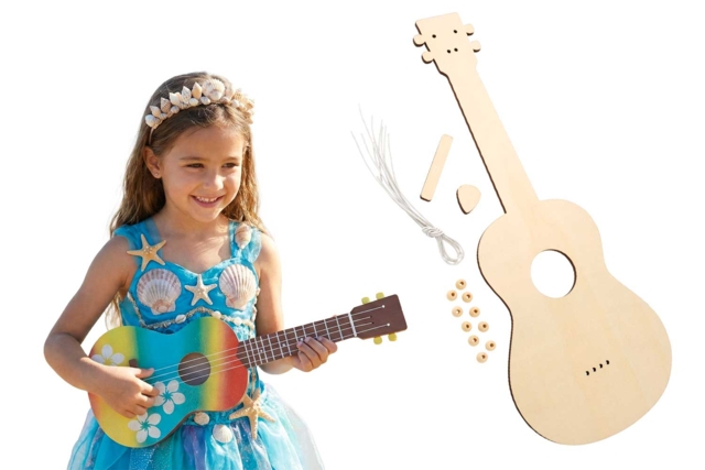 Decorative Wooden Guitar with Elastic - 1 - Wooden Games and Toys - 10doigts.com - Jeux et Jouets en bois à décorer - 10doigts.fr