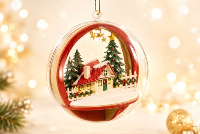 Kit de 10 bolas de Navidad transparentes – Pueblo de madera para montar y decorar - Boules de Noël DIY - 10doigts.fr