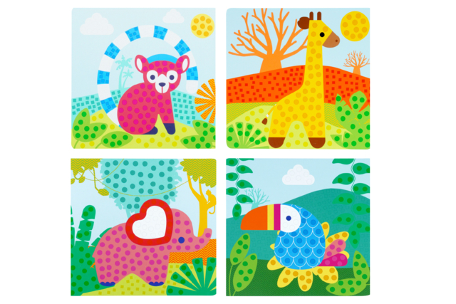Kit 4 tableaux gommettes mosaïques  - Animaux de la jungle - Les nouveautés 2026 - 10doigts.fr