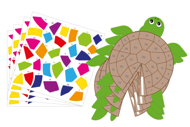 kit 4 tortugas 3D + gomets - Kits créatifs avec gommettes : le plein d’idées pour les petits artistes - 10doigts.fr