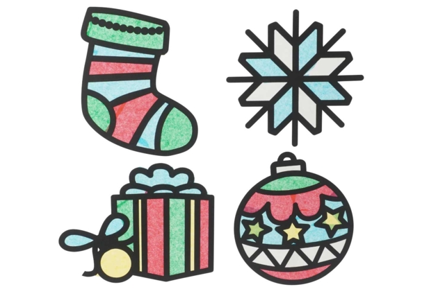 Kit atrapasol Navidad + papeles vitral- 4 formas - Décors de fenêtres de Noël - 10doigts.fr