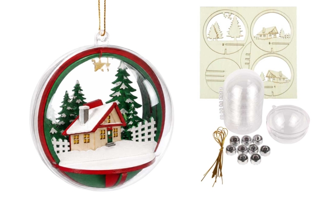 Kit de bolas de Navidad transparentes con escena en madera - 10 piezas - Boules de Noël DIY - 10doigts.fr