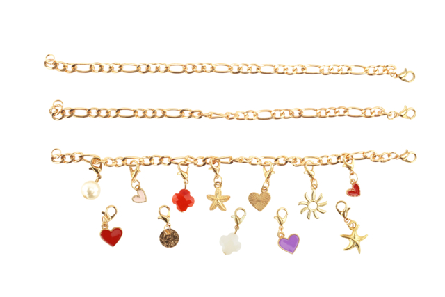 Golden Chain Bracelet Kit with Charms - 3 Pieces - 1 - Jewelry Kits - 10doigts.com - Kits Bijoux - 10doigts.fr