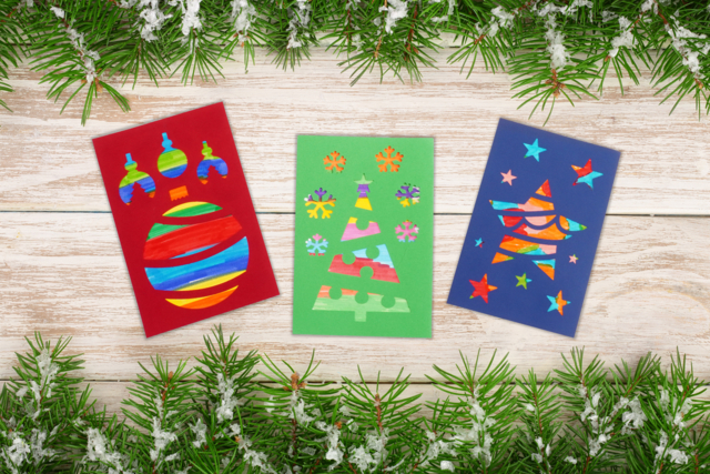 Kit de tarjetas de Navidad para colorear - 3 tarjetas - Cartes de voeux - 10doigts.fr