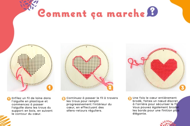 Embroidered Hearts Kit - 6 Pieces - 2 - Sewing Kits - 10doigts.com - Kits Mercerie - 10doigts.fr