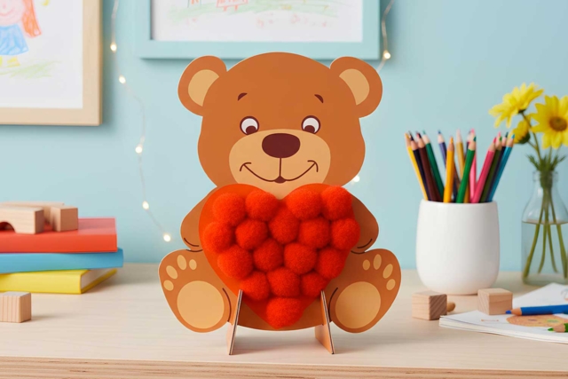 Kit de 4 ositos a pomponar - Kits créatifs Fête des Mères : des coffrets tout-en-un pour fabriquer vos cadeaux pour maman - 10doigts.fr
