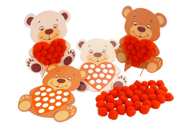 Kit de 4 ositos corazones a pomponar - Kits créatifs Fête des Mères : des coffrets tout-en-un pour fabriquer vos cadeaux pour maman - 10doigts.fr