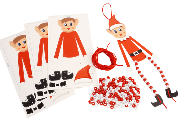 Kit de 4 suspensiones duendes traviesos en cartón y cuentas - Guirlandes et suspensions de Noël - 10doigts.fr