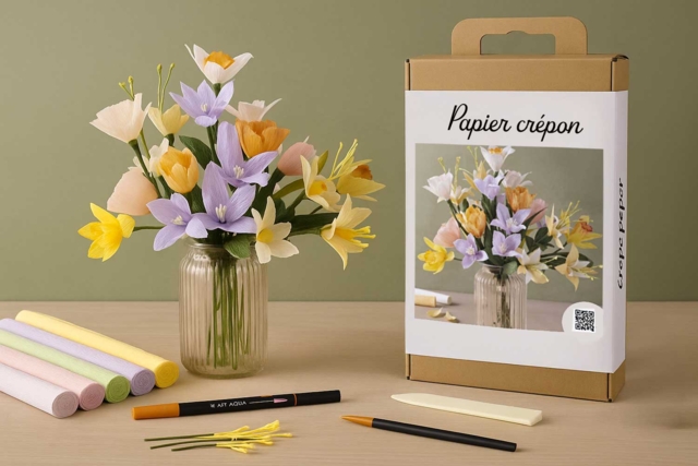 Kit DIY flores de papel crepé - Ramo Pastel - Fleurs en papier crépon : créez des bouquets éternels - 10doigts.fr