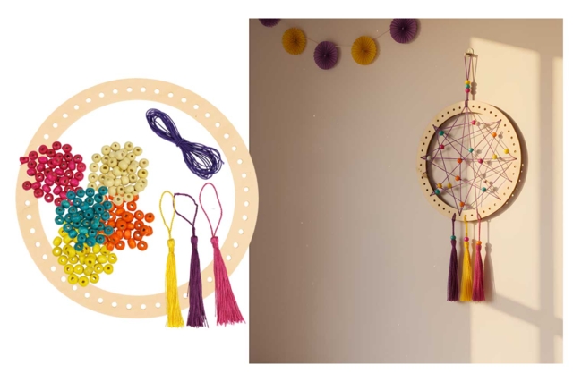 Dreamcatcher Kit with Beads and Pom Poms - 6 Pieces - 1 - Wooden Decorative Suspensions - 10doigts.com - Kits attrape-rêves : créez une décoration poétique unique - 10doigts.fr