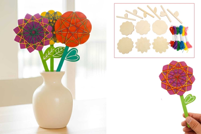 Wood Flower String Art Kit - 6 Pieces - 1 - Creative Kits for Mother's Day - 10doigts.com - Kits créatifs Fête des Mères : des coffrets tout-en-un pour fabriquer vos cadeaux pour maman - 10doigts.fr