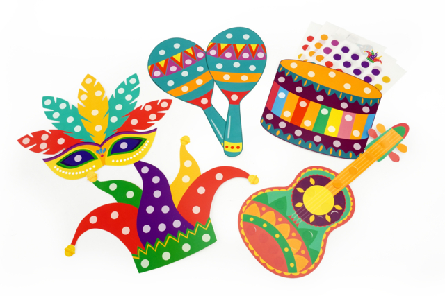 Formas de Carnaval + gomets – Pack de 5 formas - Kits créatifs Carnaval - Activités manuelles et de bricolage pour Carnaval - 10doigts.fr