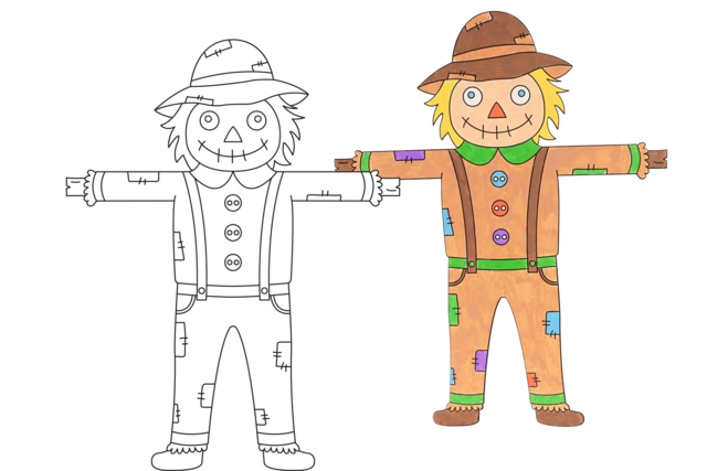 Giant Scarecrow Coloring Kit - 1 - Autumn Decorations - 10doigts.com - Décorations d'automne : supports, éléments naturels et matériel créatif - 10doigts.fr