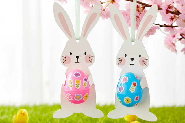 Kit conejitos huevos colgantes - 1 kit (4 unidades) - Kits créatifs Pâques - 10doigts.fr