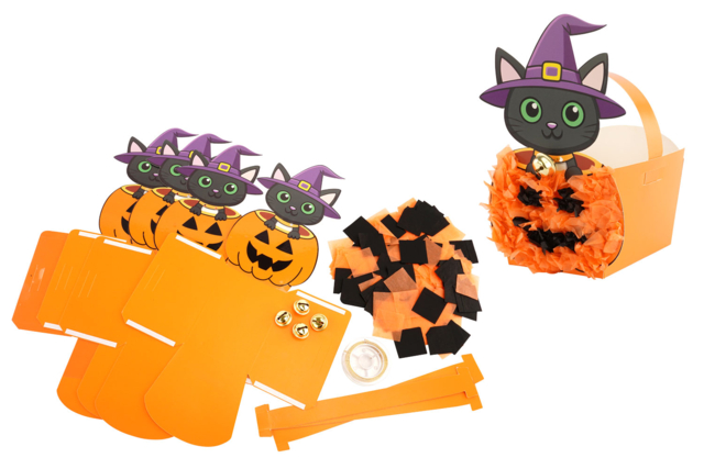 Kit cestas gato calabaza - 4 unidades - Sacs à bonbons Halloween - 10doigts.fr