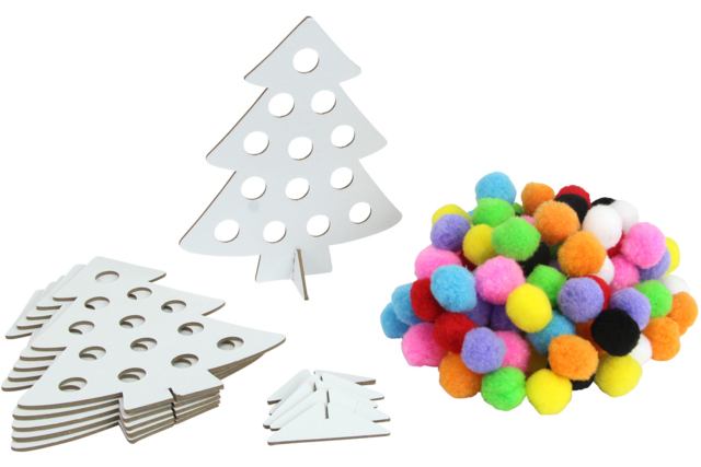 Pompom Trees - 6 Pieces - 3 - Christmas Creative Kits for Children - 10doigts.com - Kits créatifs de Noël pour les enfants - 10doigts.fr