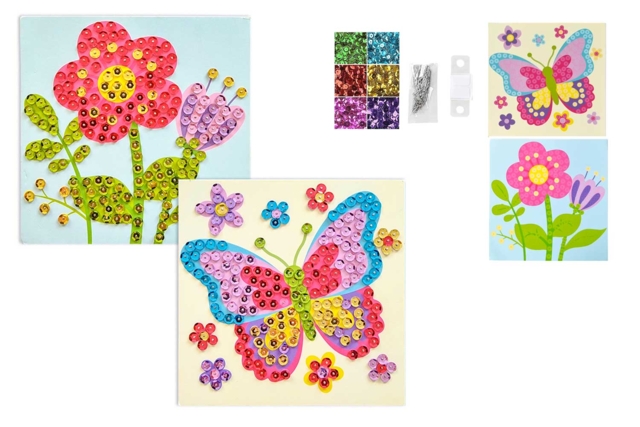 Cuadros lentejuelas flor y mariposa 15 x 15 cm - Kits clés en main - 10doigts.fr