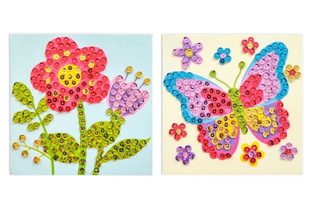 Cuadros lentejuelas flor y mariposa  - Kits clés en main - 10doigts.fr
