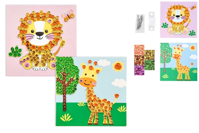 Cuadros lentejuelas león y jirafa 15 x 15 cm - Kits clés en main - 10doigts.fr