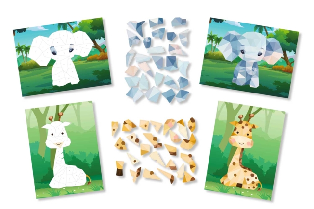 Kit cuadros pegatinas al número A5 elefante y jirafa - 2 pcs - Kits animaux et nature : créez votre propre univers sauvage - 10doigts.fr