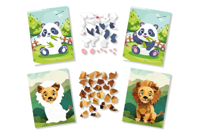 Kit de cuadros con pegatinas número A5 león y panda - 2 pcs - Kits animaux et nature : créez votre propre univers sauvage - 10doigts.fr