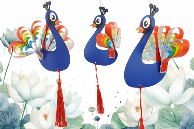 Hanging Peacock Kits - 6 Decorations - 1 - Ready-to-use Kits - 10doigts.com - Kits clés en main - 10doigts.fr