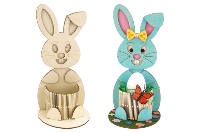 Easter Bunny and Wooden Basket - 1 - Easter Decor Supports - 10doigts.com - Supports de Pâques à décorer - 10doigts.fr