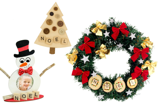 lettres bois noel - Décorations de Noël en bois - 10doigts.fr