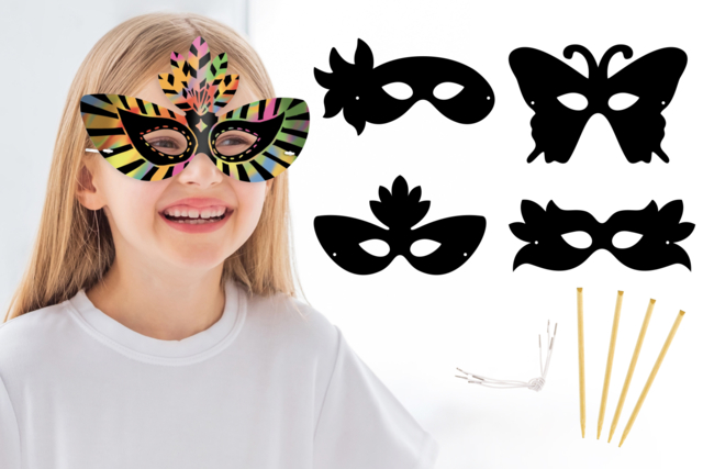Scratching Venetian Masks - 4 Pieces - 1 - Scratch and Punch Cards - 10doigts.com - Cartes à gratter et à poinçonner : révélez votre créativité en relief - 10doigts.fr