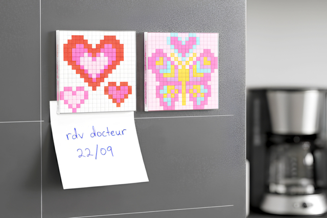 Pixel Art Magnets "Hearts and Butterfly" - 2 pieces - 1 - Magnets - 10doigts.com - Aimants et magnets créatifs pour loisirs créatifs - 10doigts.fr