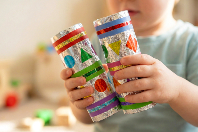 Maracas fáciles de fabricar - Adhésifs colorés et Masking tape - 10doigts.fr