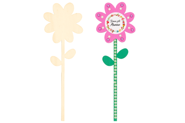 Assorted Wooden Flowers - 6 Pieces - 4 - Wooden Shapes - 10doigts.com - Formes en bois à décorer - 10doigts.fr
