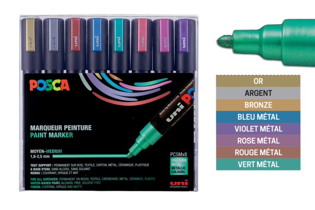 Posca Metallic Markers - 8 Colors - 1 - POSCA Markers - 10doigts.com - Marqueurs POSCA : la référence mondiale de la peinture nomade - 10doigts.fr
