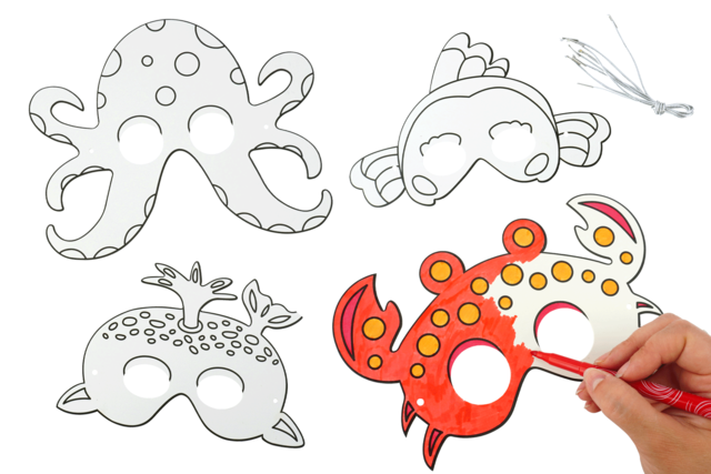 Marine Animal Masks - 4 Pieces - 1 - Coloring Masks - 10doigts.com - Masques à colorier pour enfants - 10doigts.fr