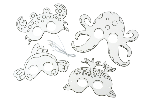 Marine Animal Masks - 4 Pieces - 3 - Coloring Masks - 10doigts.com - Masques à colorier pour enfants - 10doigts.fr