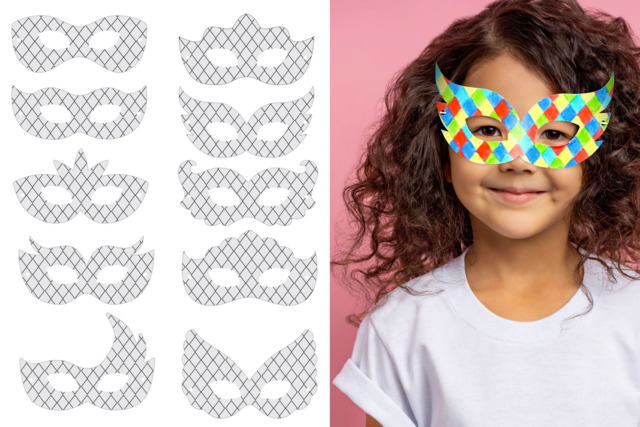 Harlequin Wolf Coloring Masks - 10 Designs - 1 - Creative Masks for Kids - 10doigts.com - Masques créatifs enfants - 10doigts.fr
