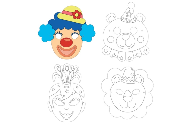 Circus Masks in Sturdy Card - 4 Pieces - 3 - Carnival Masks - 10doigts.com - Masques de Carnaval à décorer, à colorier ou à gratter pour les enfants - 10doigts.fr