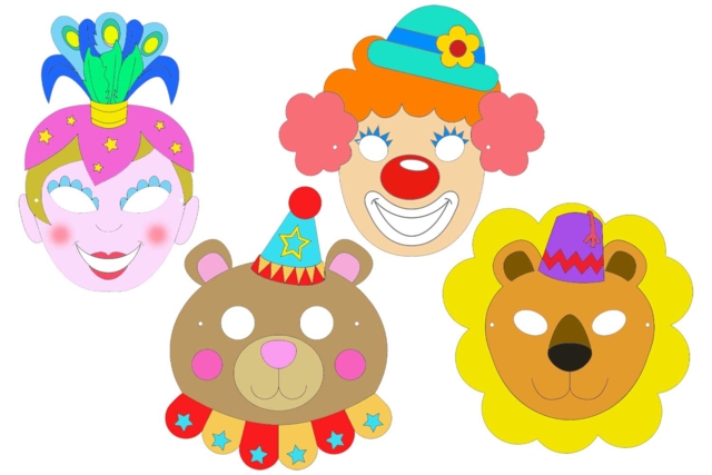 Circus Masks in Sturdy Card - 4 Pieces - 1 - Carnival Masks - 10doigts.com - Masques de Carnaval à décorer, à colorier ou à gratter pour les enfants - 10doigts.fr
