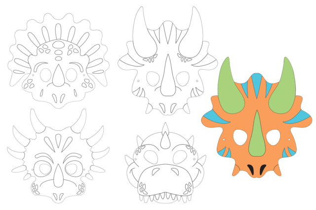Dinosaur Coloring Masks - 4 Pieces - 1 - Coloring Masks - 10doigts.com - Masques à colorier pour enfants - 10doigts.fr
