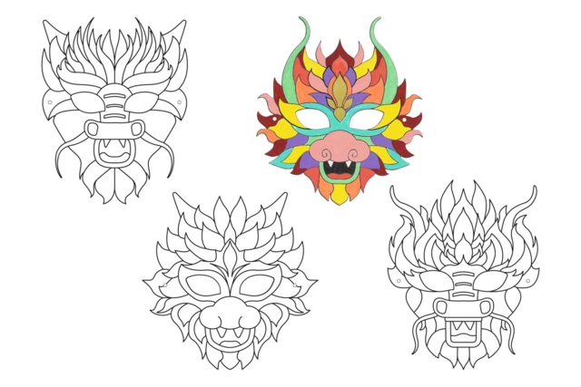 Coloring Masks Dragons - 4 Designs - 1 - Creative Masks for Kids - 10doigts.com - Masques créatifs enfants - 10doigts.fr