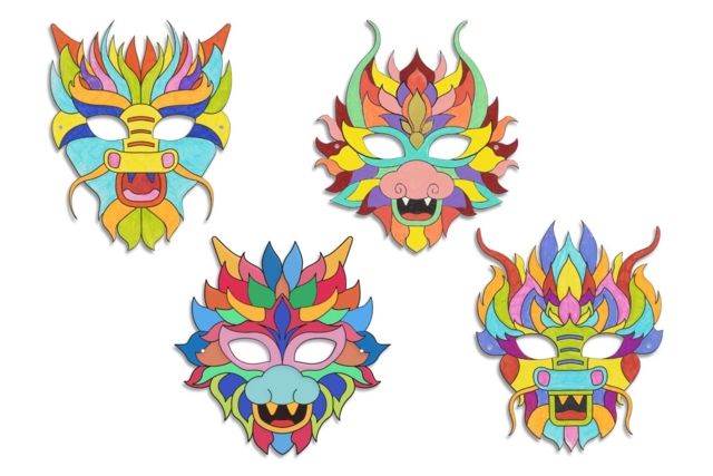 Coloring Masks Dragons - 4 Designs - 2 - Creative Masks for Kids - 10doigts.com - Masques créatifs enfants - 10doigts.fr