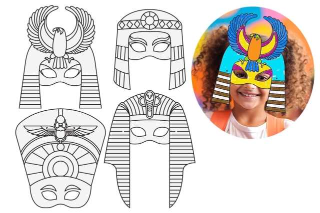 Egyptian Coloring Masks - 4 Pieces - 1 - Coloring Masks - 10doigts.com - Masques à colorier pour enfants - 10doigts.fr