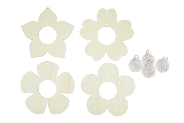material Kit flores atrapasol de madera - 4 unidades - Suspensions et déco murale en bois à décorer - 10doigts.fr