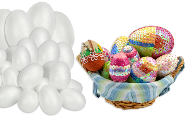 Maxi Pack Styrofoam Eggs - 60 pcs - 1 - Party Shapes - Styrofoam - 10doigts.com - Formes de fêtes - Polystyrène - 10doigts.fr