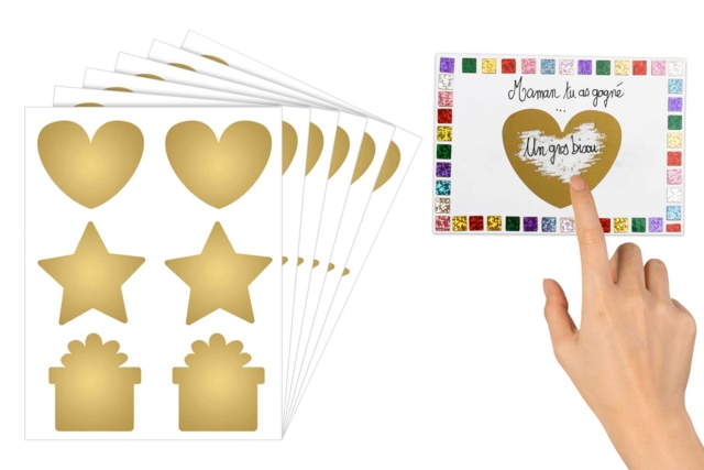 Golden Scratch Stickers - 36 pcs - 1 - Scratch Stickers - 10doigts.com - Gommettes à colorier et à gratter pour des activités créatives originales - 10doigts.fr
