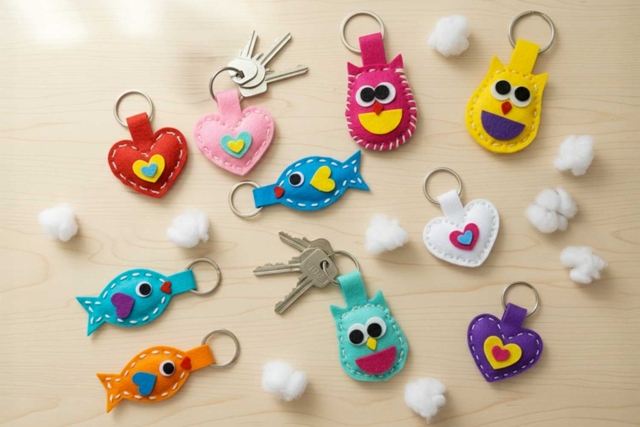 Felt Keychain Kit to Make - 24 Pieces - 1 - Felt Kits - 10doigts.com - Kits en feutrine - 10doigts.fr