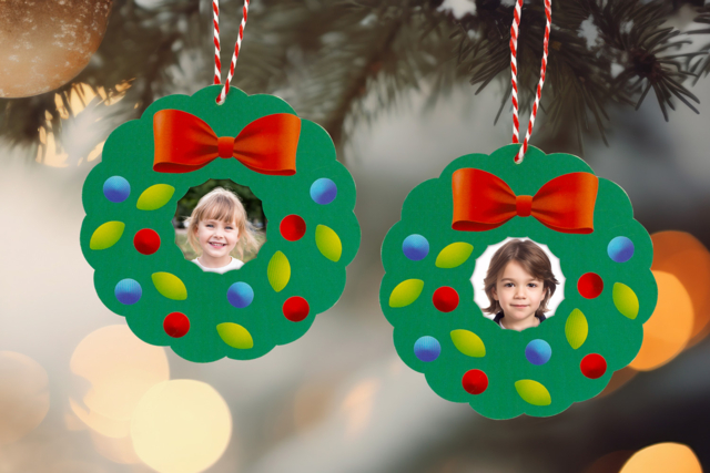Mini marcos Corona de Navidad + gomets - 6 suspensiones - Kits créatifs de Noël pour les enfants - 10doigts.fr
