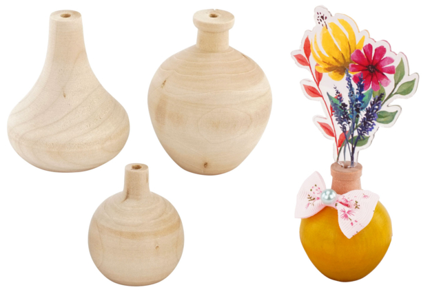 Mini Wooden Vases + Bouquets - 3 Pieces - 5 - Vases and Soliflores to Decorate - 10doigts.com - Vases et soliflores à décorer - 10doigts.fr
